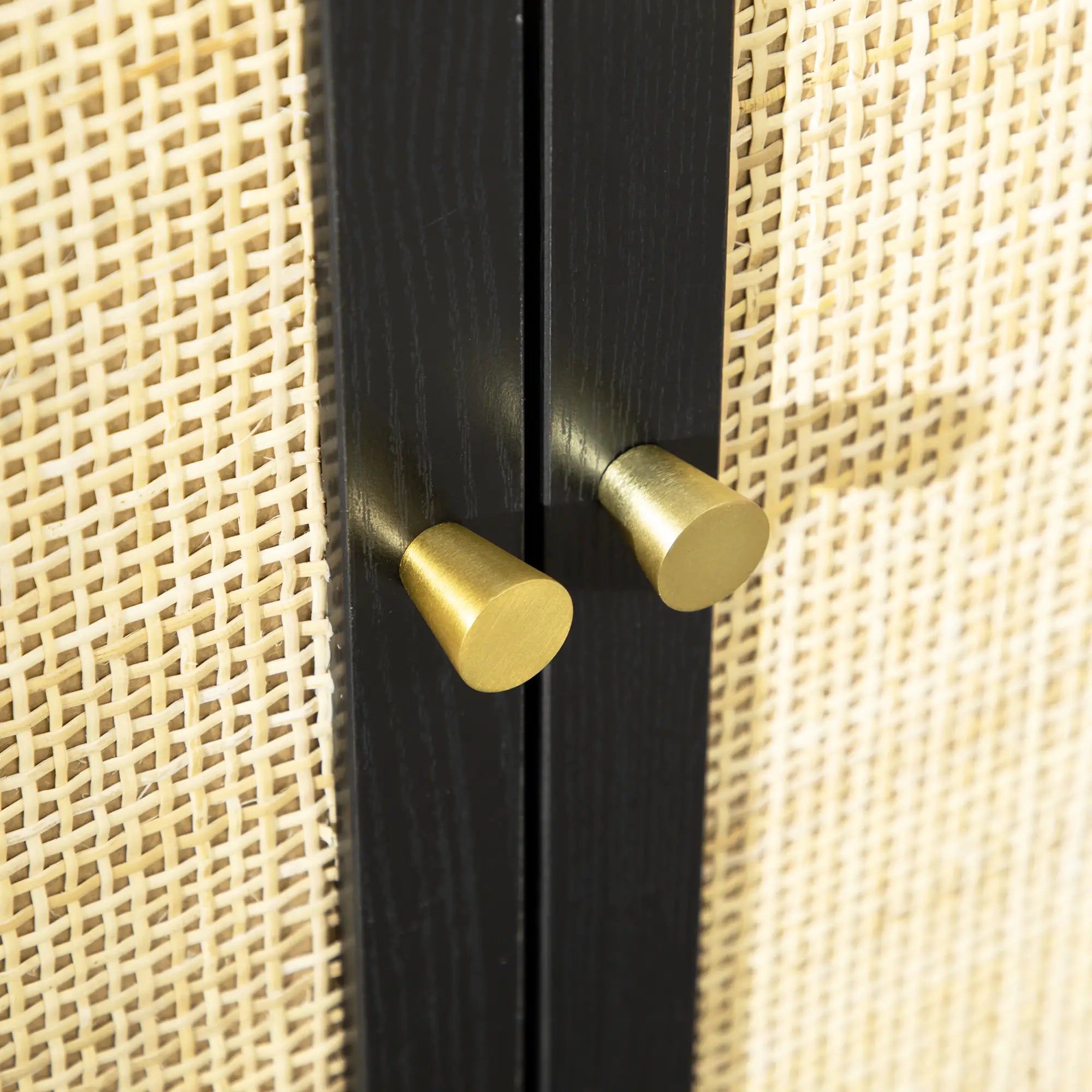 Kitchen Sideboard Cabinet, Boho Storage Cabinet with Shelves, Wood Legs, Decorative Rattan Doors, Black Bar Cabinets at Gallery Canada