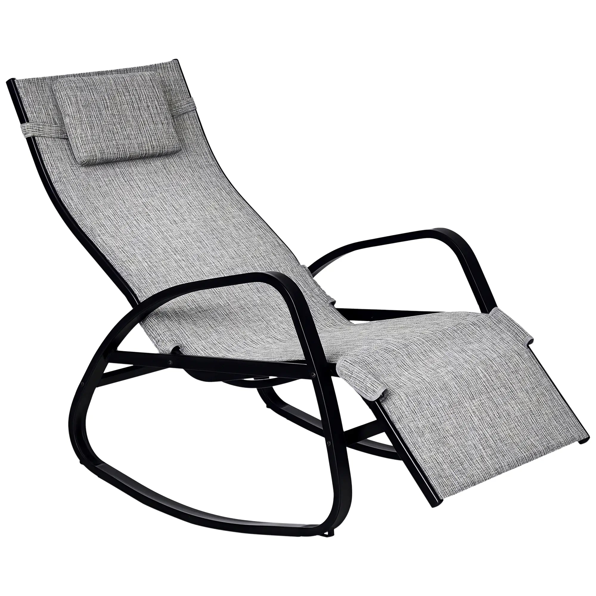 Adjustable Zero Gravity Rocking Lounge Chair, Outdoor Recliner w/ Pillow, Footrest Outdoor Rocking Chairs Grey, Black at Gallery Canada