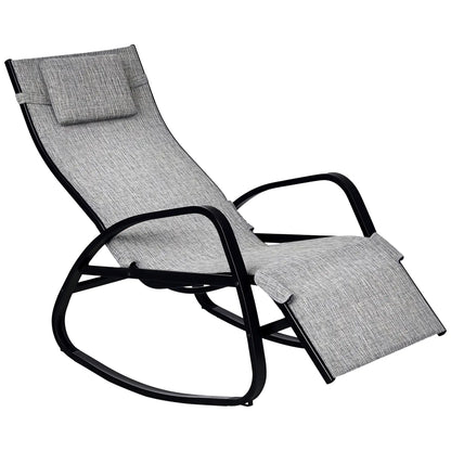 Adjustable Zero Gravity Rocking Lounge Chair, Outdoor Recliner w/ Pillow, Footrest Outdoor Rocking Chairs Grey, Black at Gallery Canada