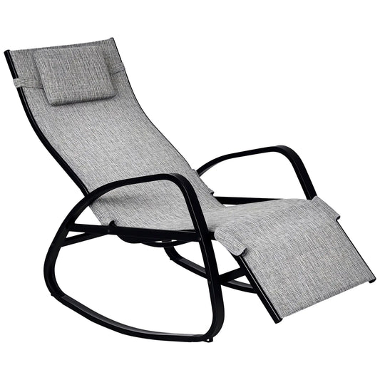 Adjustable Zero Gravity Rocking Lounge Chair, Outdoor Recliner w/ Pillow, Footrest Outdoor Rocking Chairs Grey, Black at Gallery Canada