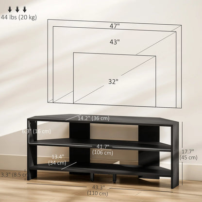 Corner TV Stand, 47 Inch, Modern Table With 2 Shelves, Black TV Stands at Gallery Canada