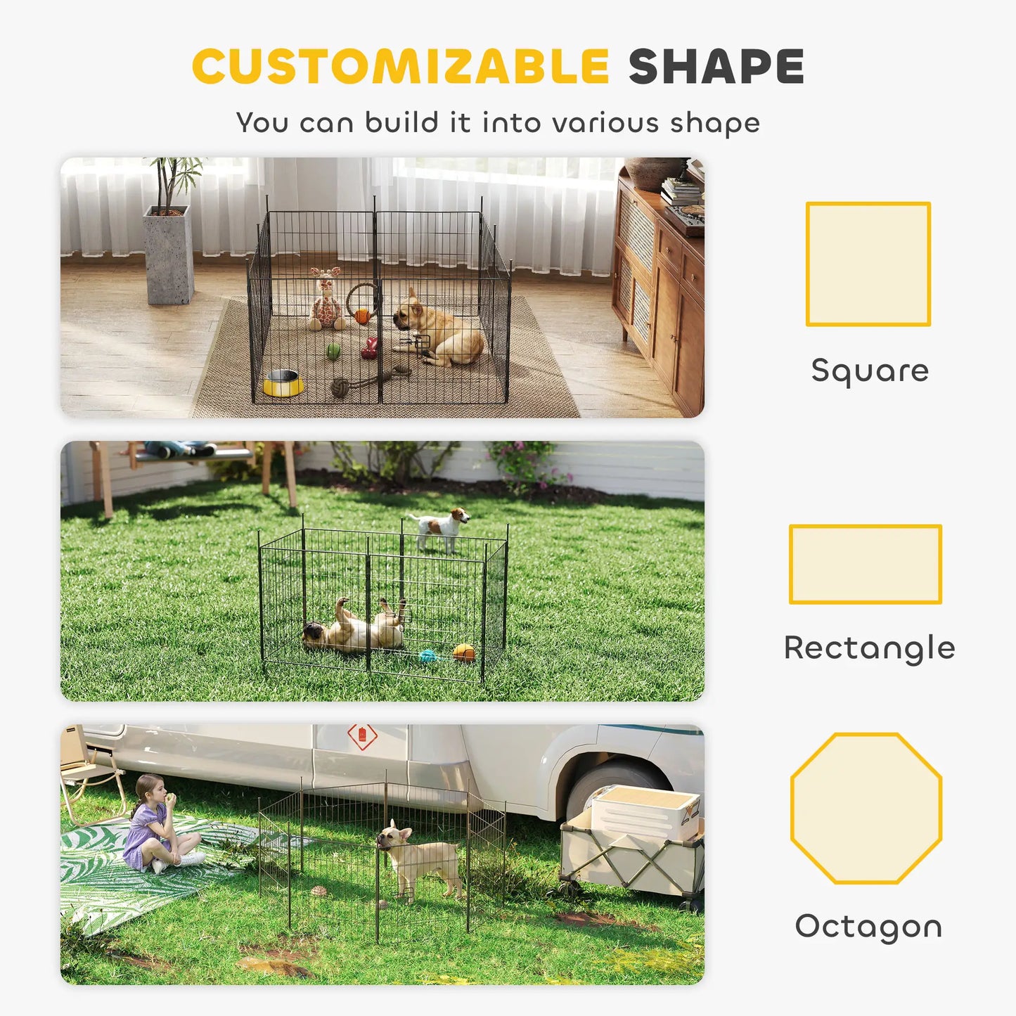 Heavy Duty Dog Playpen, 23.6" High, 8 Panels, Black Dog PlayPens at Gallery Canada