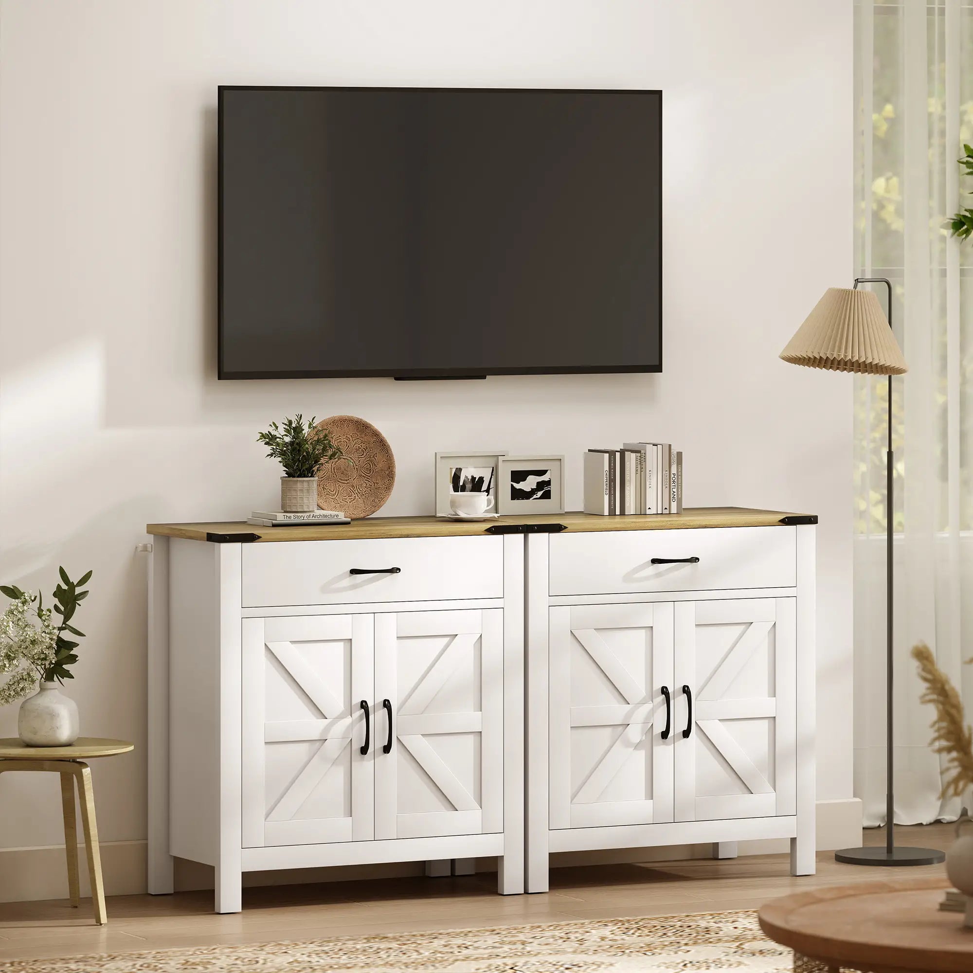 Farmhouse Buffet Cabinet, 1 Drawer, Storage Cabinet, Adjustable Shelf, White Bar Cabinets at Gallery Canada