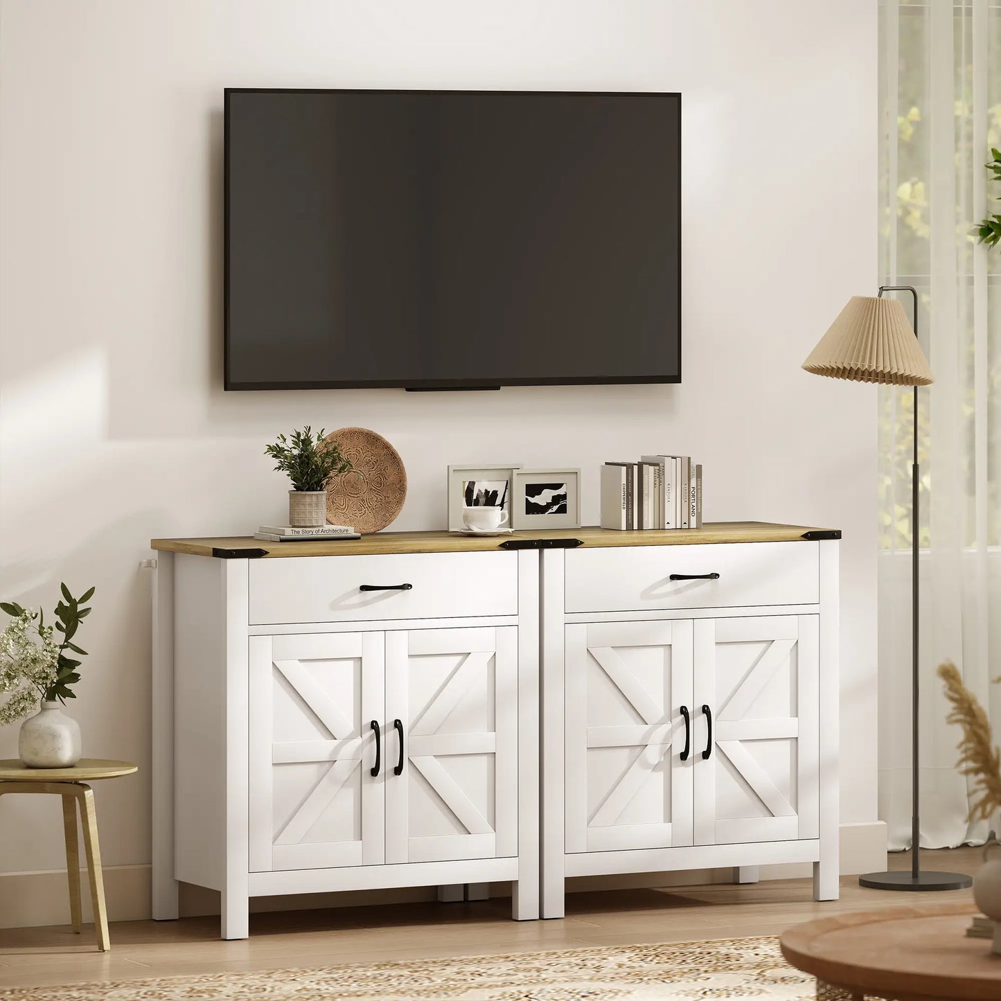 Farmhouse Buffet Cabinet, 1 Drawer, Storage Cabinet, Adjustable Shelf, White Bar Cabinets at Gallery Canada