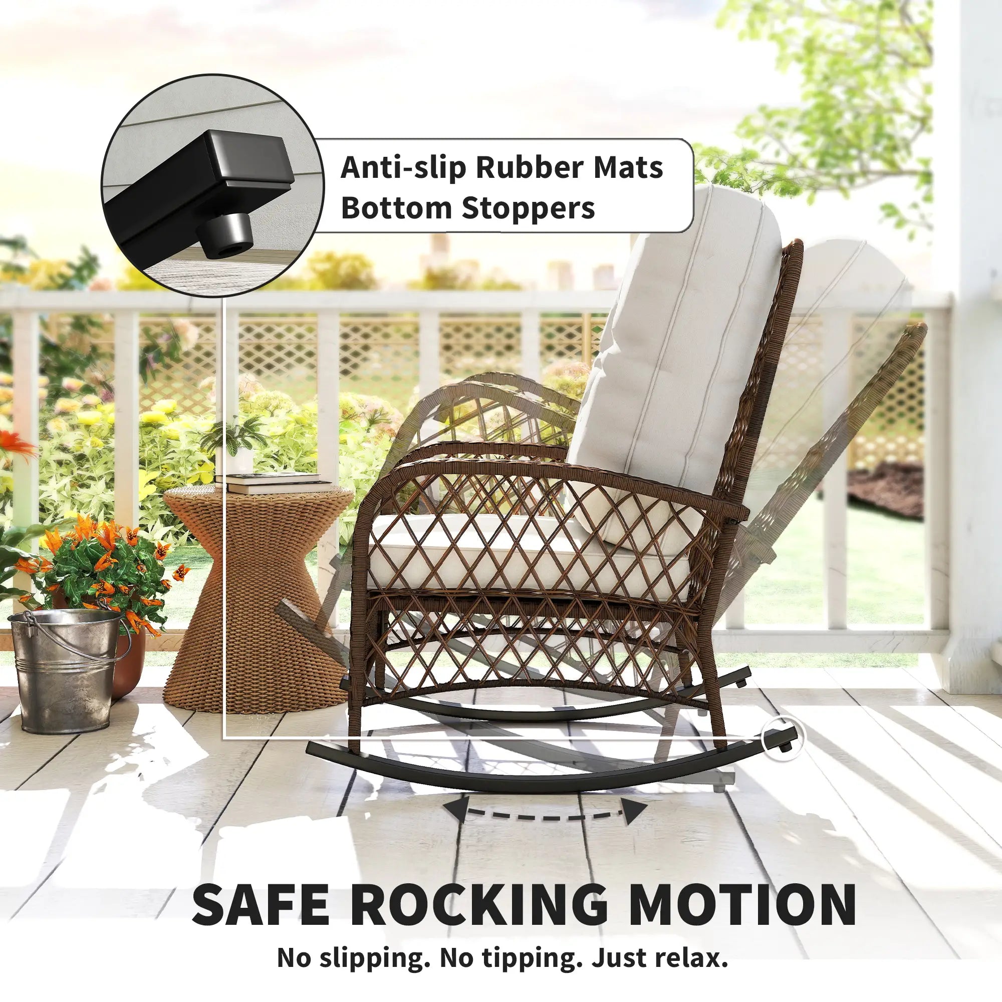 Outdoor Wicker Rattan Rocking Chair, Thick Cushions, Light Mixed Brown Outdoor Rocking Chairs at Gallery Canada