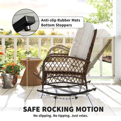 Outdoor Wicker Rattan Rocking Chair, Thick Cushions, Light Mixed Brown Outdoor Rocking Chairs at Gallery Canada
