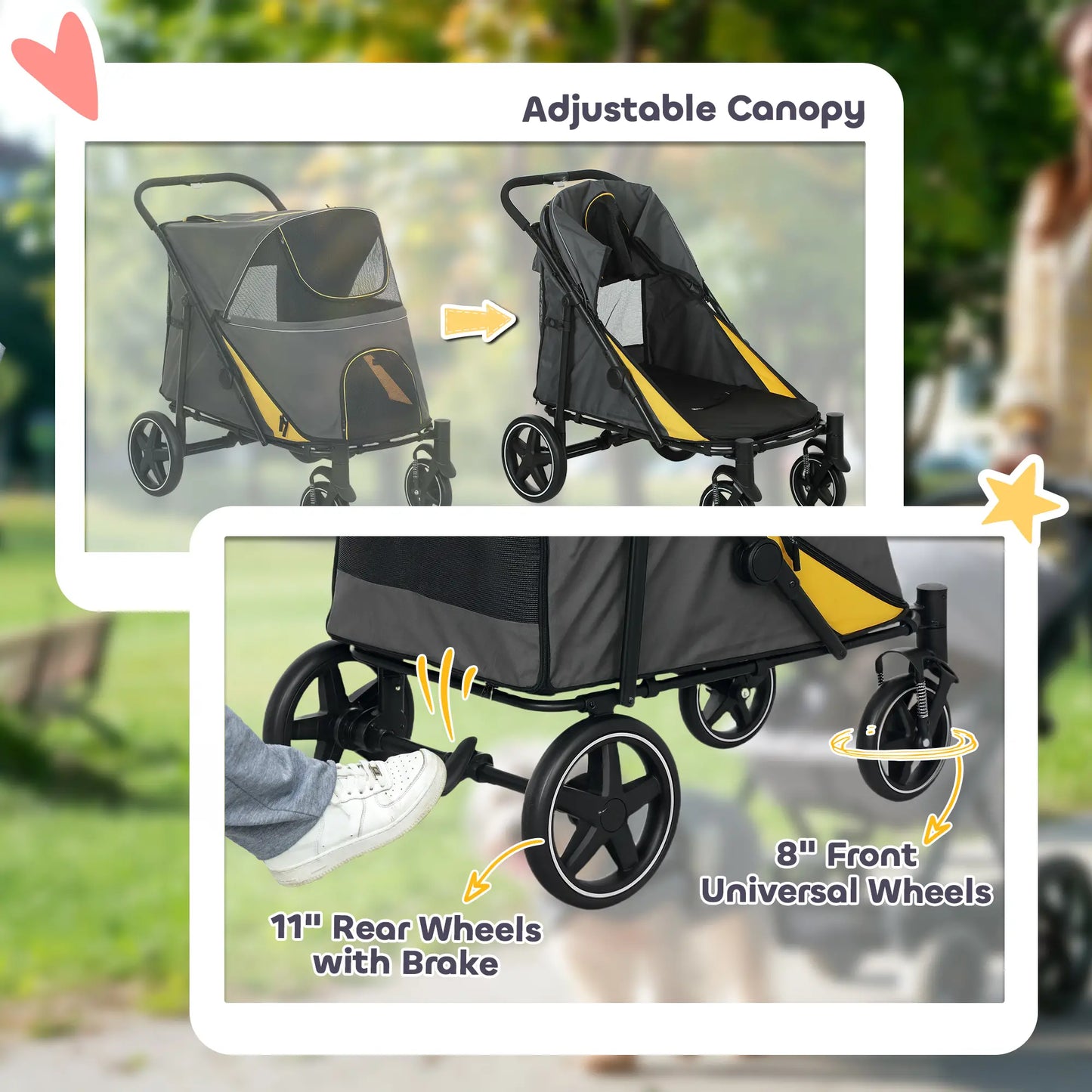 Foldable Pet Stroller, Universal Wheels, Shock Absorber, Large & Medium Dogs, Dark Grey Dog Bike Trailers & Strollers at Gallery Canada