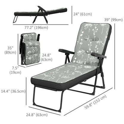 Outdoor Lounge Chair with Padded Cushion, Folding Reclining, Grey Lounger Chairs at Gallery Canada