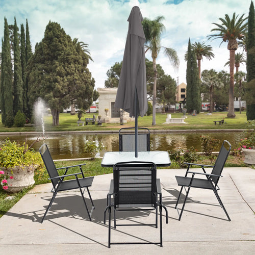 5-Piece Patio Dining Set, 4 Folding Chairs, Glass Tabletop, Black