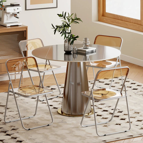 4 Pack Acrylic Foldable Chairs, Transparent, Orange