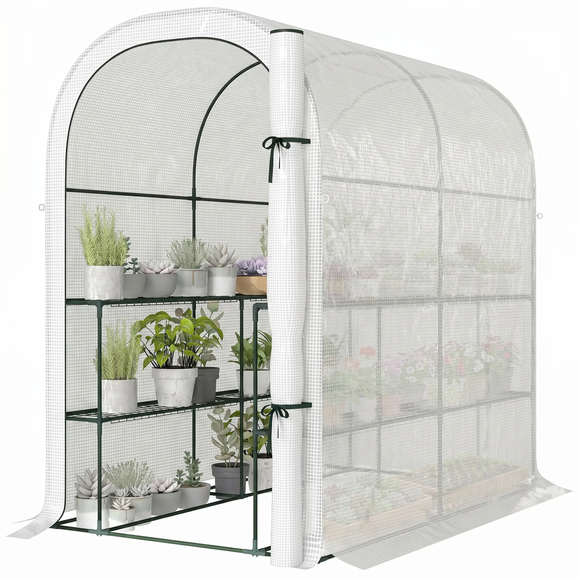 Walk-in Mini Greenhouse With Shelves, Portable Outdoor, 123 x 187 x 189 cm, White Greenhouses White at Gallery Canada