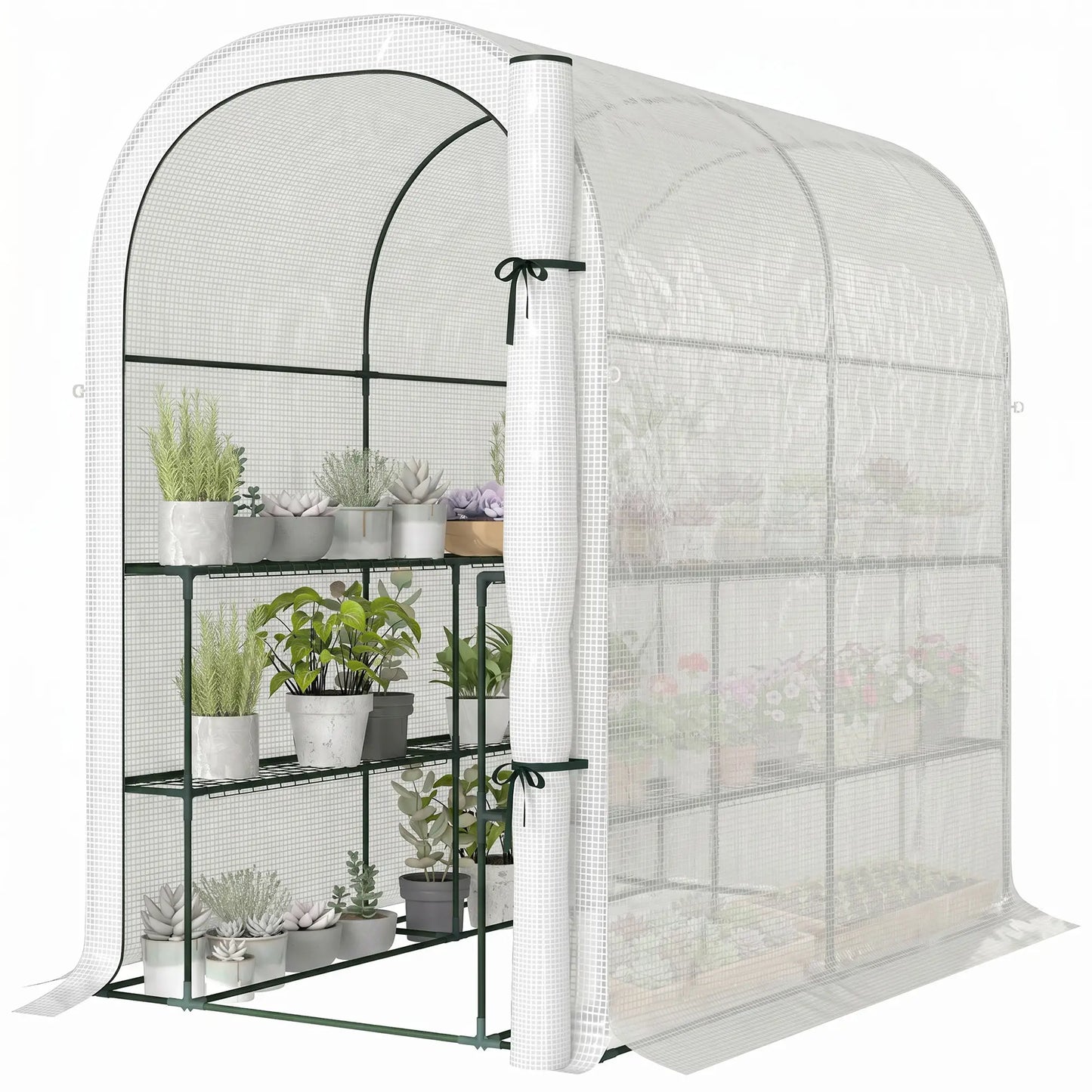 Walk-in Mini Greenhouse With Shelves, Portable Outdoor, 123 x 187 x 189 cm, White Greenhouses White at Gallery Canada