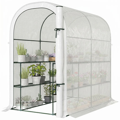 Walk-in Mini Greenhouse With Shelves, Portable Outdoor, 123 x 187 x 189 cm, White Greenhouses White at Gallery Canada
