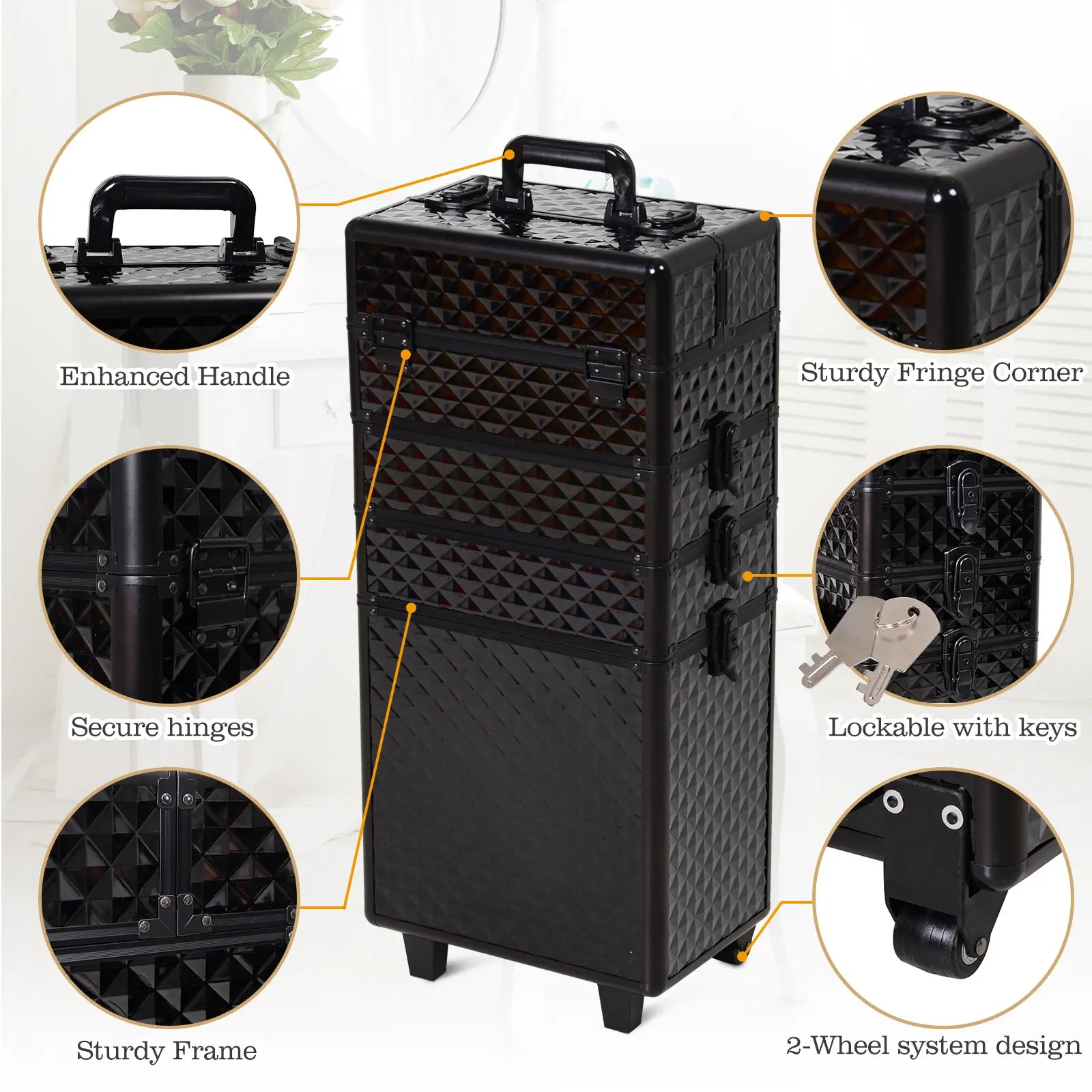 Portable Aluminum Makeup Train Case, 4 in 1, 2 Wheels, Multiple Compartments Makeup Cases at Gallery Canada