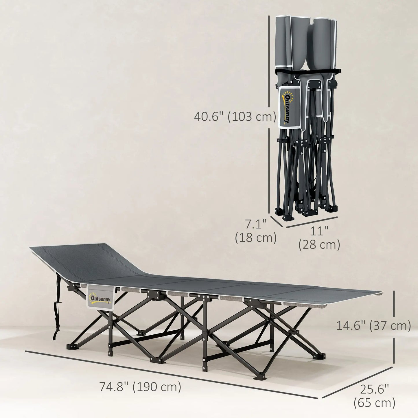25.6" Wide Folding Camping Cot, Mattress Included, Light Grey Camping Cots at Gallery Canada