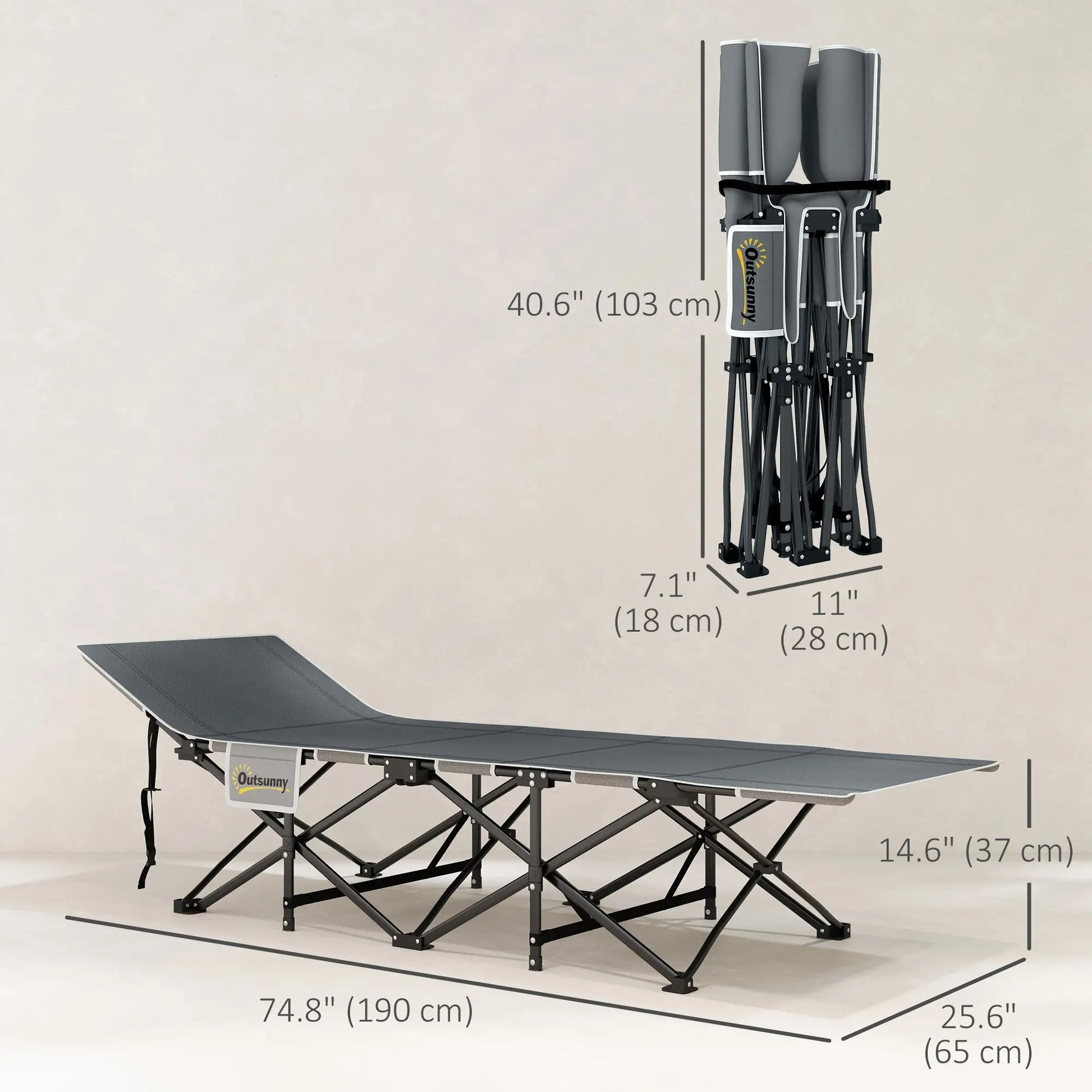 25.6" Wide Folding Camping Cot, Mattress Included, Light Grey Camping Cots at Gallery Canada