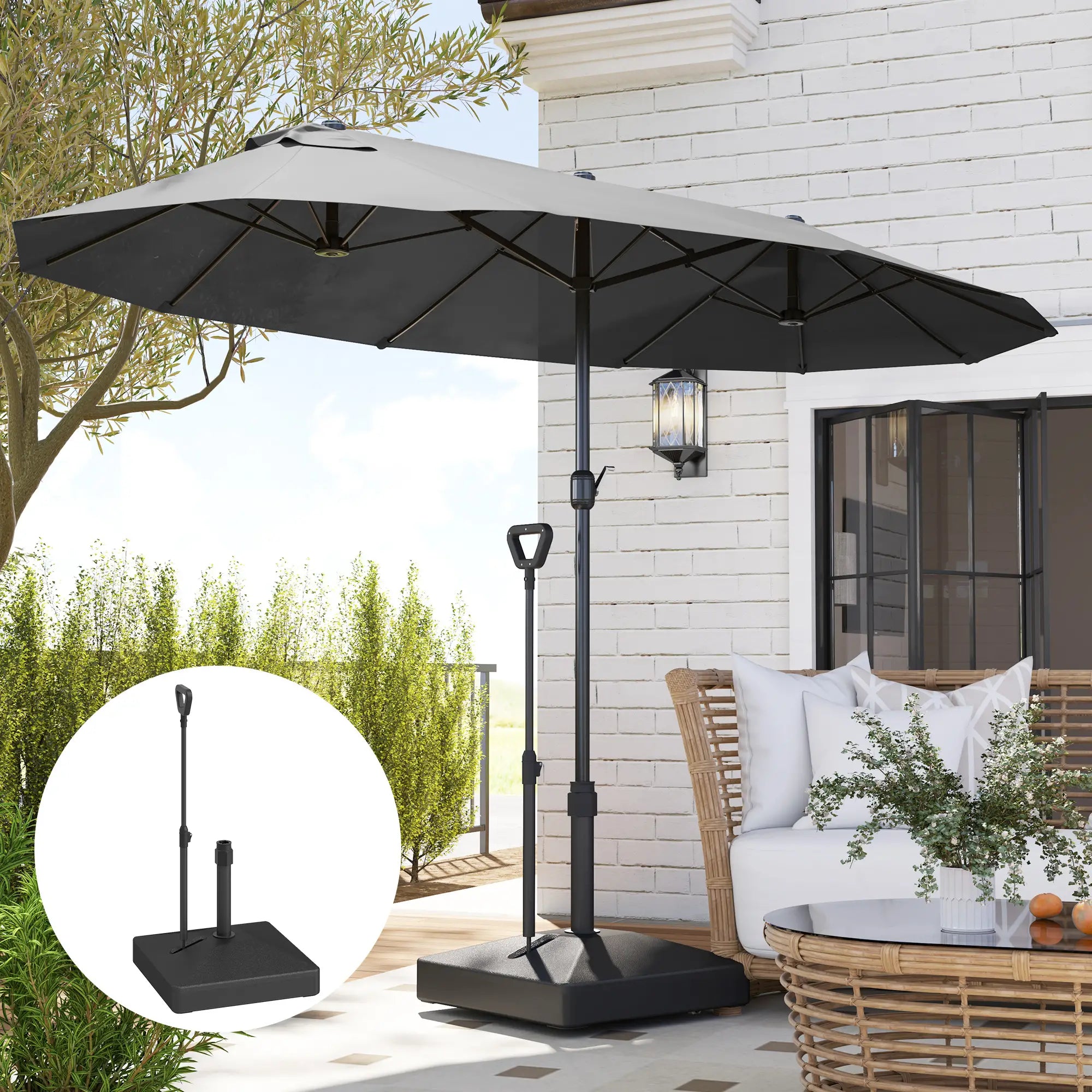 Adjustable Wheel Patio Umbrella Base, 121lbs Stand, 99lbs Water, Black Umbrella Bases at Gallery Canada
