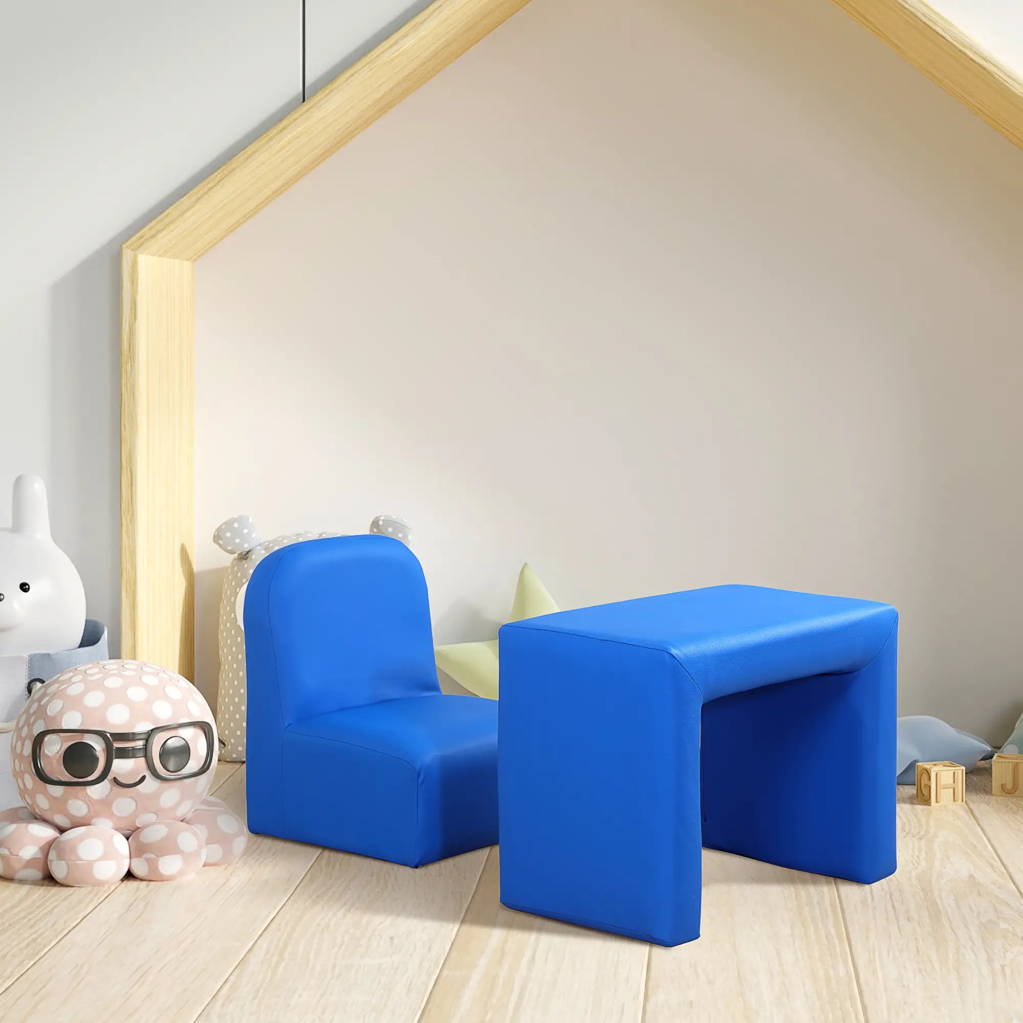 Kids Sofa, 2-in-1 Toddler Table and Chair, Armchair for 3-9 Years, Blue Kids Chairs & Seating at Gallery Canada