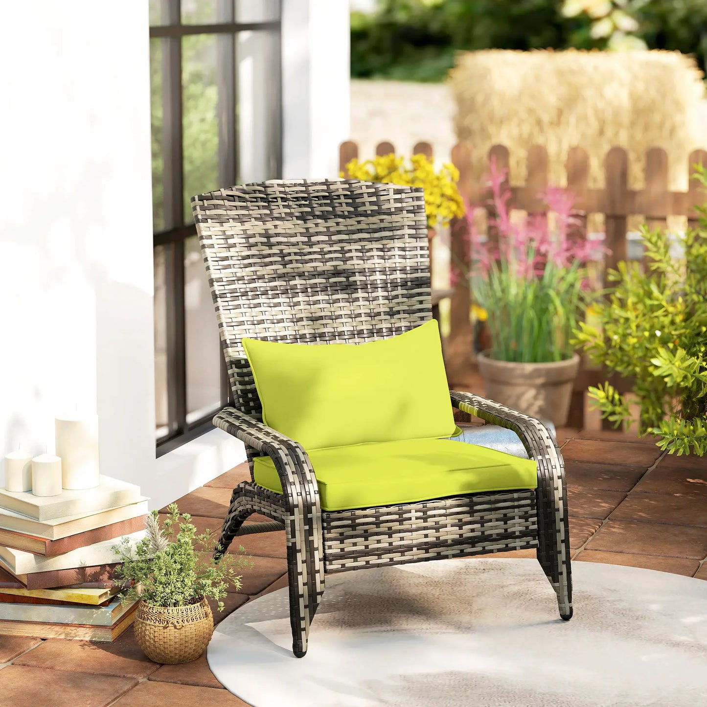Patio Wicker Adirondack Chair, Outdoor PE Rattan, w/ Cushions, Green Patio Chairs at Gallery Canada