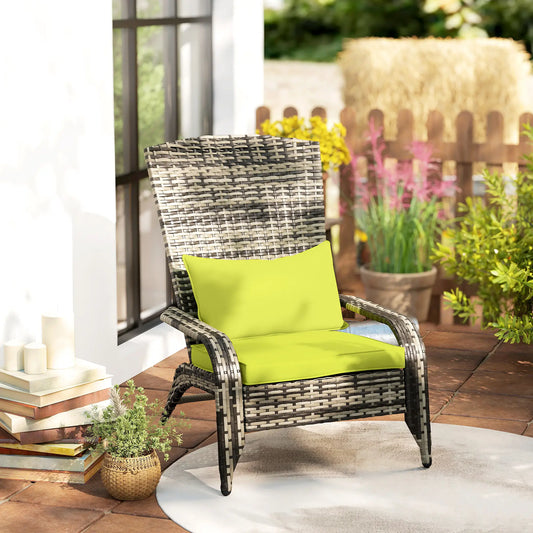 Patio Wicker Adirondack Chair, Outdoor PE Rattan, w/ Cushions, Green Patio Chairs Green at Gallery Canada
