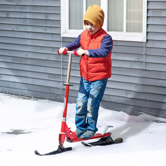 Snow Scooter, 2 in 1 Design Adjustable Height Scooter Snow Sled for Kids Aged Over 7 Years Old, Kids Sled Ski Scooter with Wheels Blades, Red - Gallery Canada