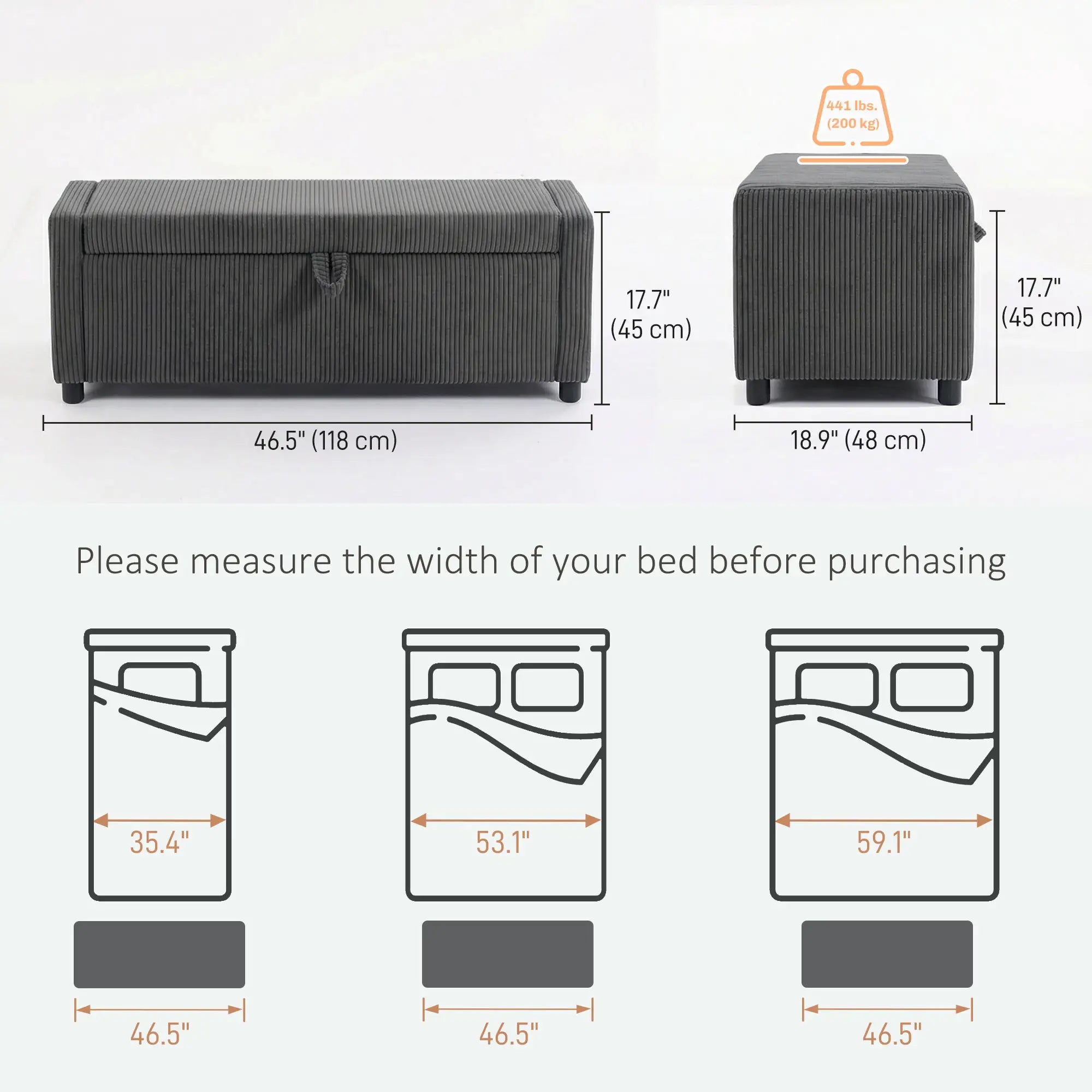 Upholstered Corduroy Storage Ottoman, Dark Grey Storage Ottomans & Benches at Gallery Canada