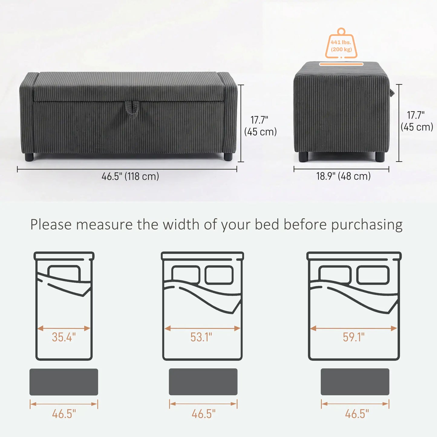 Upholstered Corduroy Storage Ottoman, Dark Grey Storage Ottomans & Benches at Gallery Canada