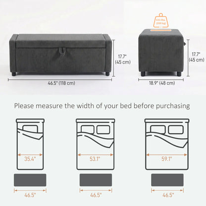 Upholstered Corduroy Storage Ottoman, Dark Grey Storage Ottomans & Benches at Gallery Canada