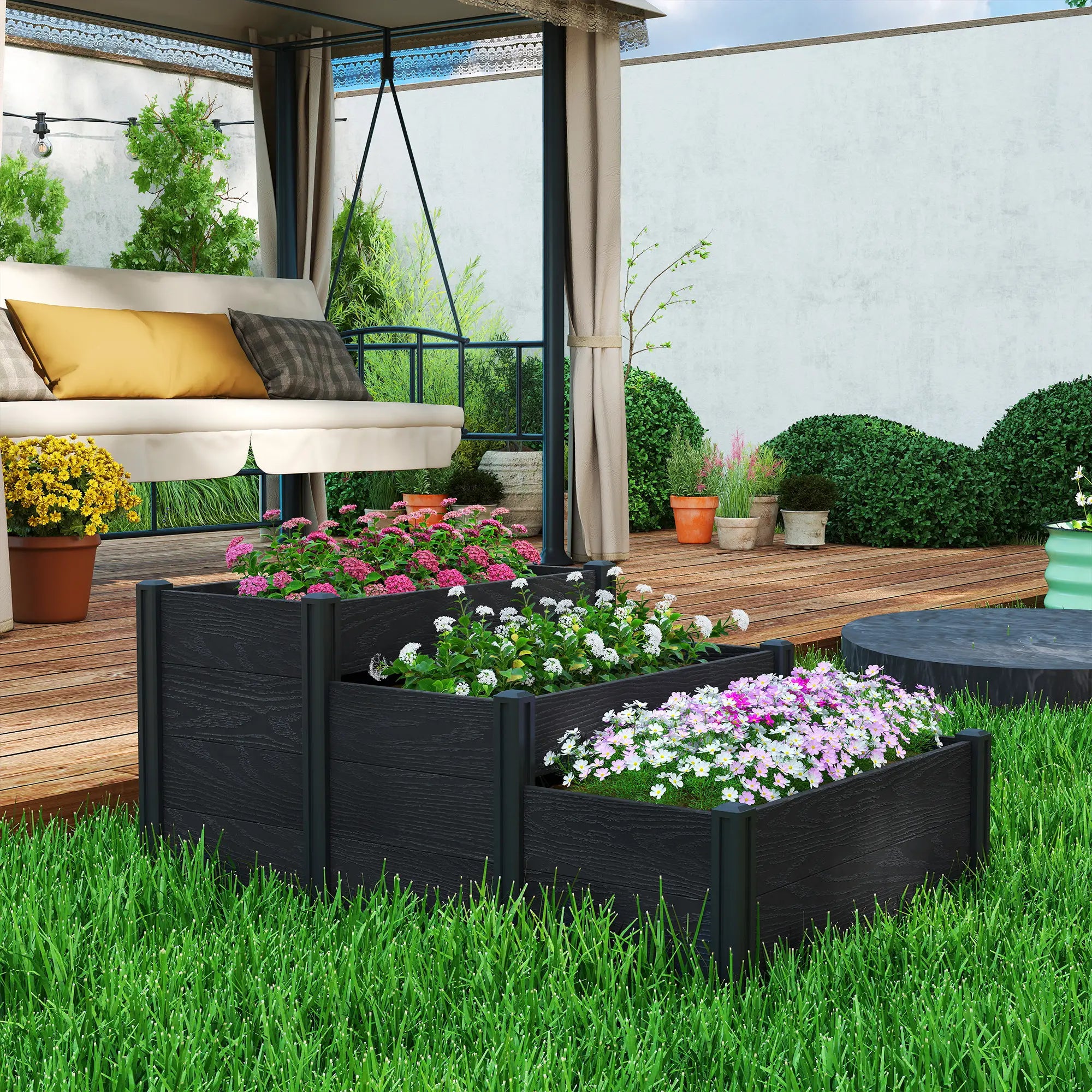 Vinyl Raised Garden Bed Kit, 3-Tier Elevated Garden Box, Outdoor Planter Wooden Planter Boxes at Gallery Canada