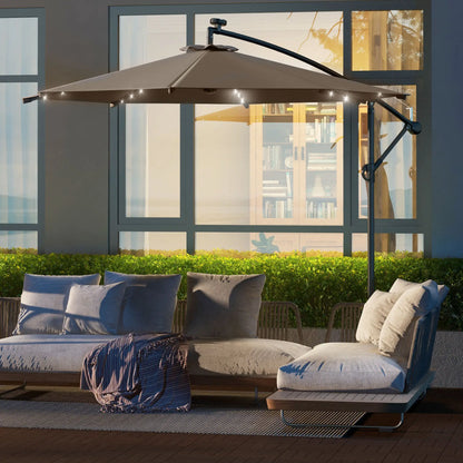 10ft Outdoor Cantilever Umbrella, Solar Lights, Adjustable Angle, Khaki Cantilever Umbrellas at Gallery Canada