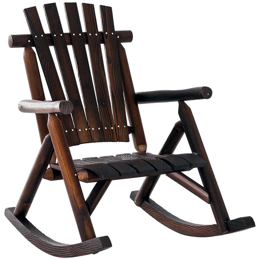 Carbonized Wood Outdoor Rocking Chair, Slatted Seat, High Back, Carbonized Outdoor Rocking Chairs Carbonized colour at Gallery Canada