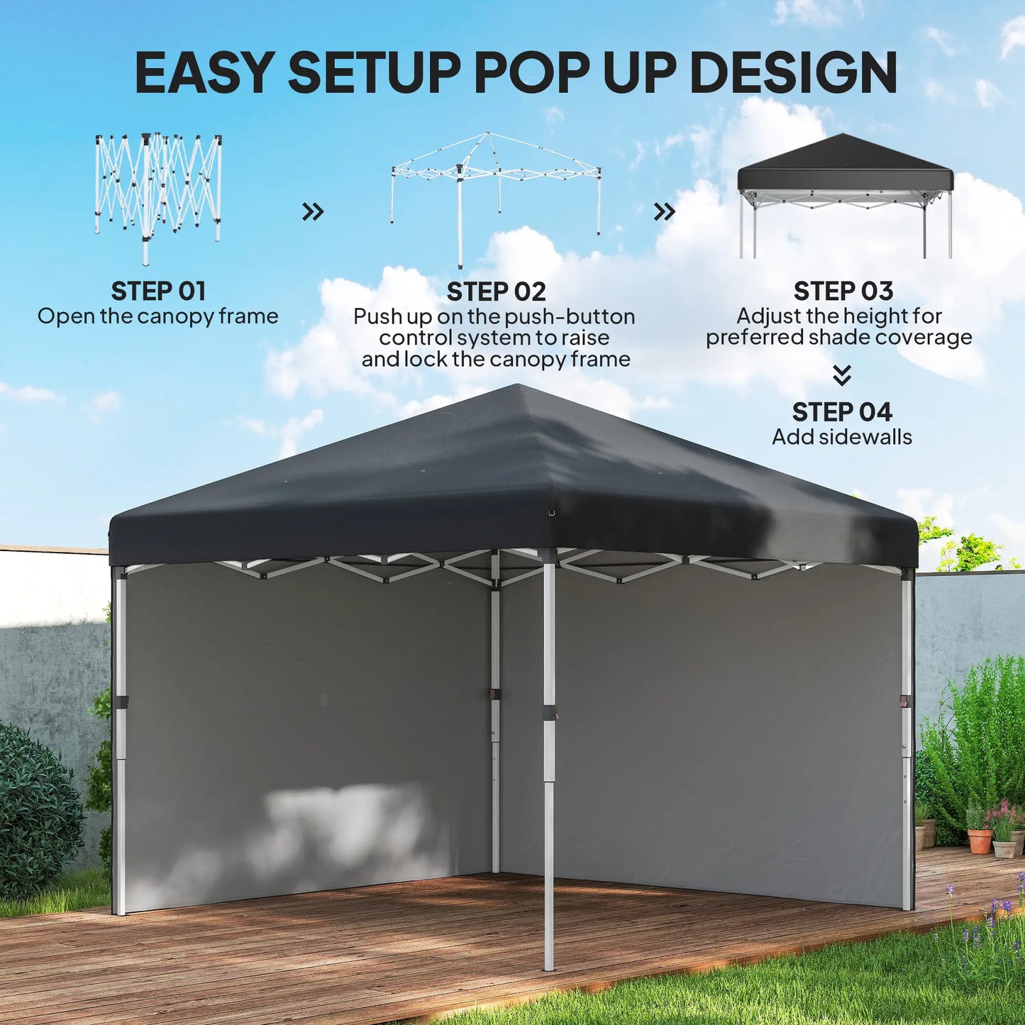 10' x 10' Pop Up Canopy, Sidewalls, Roller Bag, Adjustable Tent, Black Pop Up Canopies at Gallery Canada