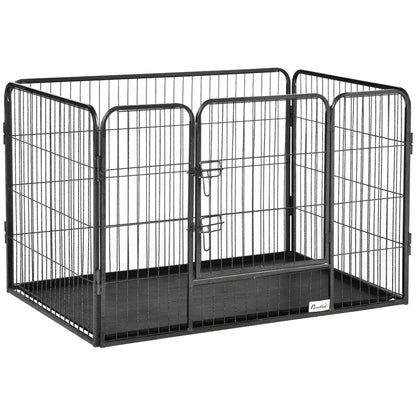 4 Panel Dog Playpen, 28" H Portable Pet Fence With Door, Tray, Grey Dog Cages & Crates at Gallery Canada