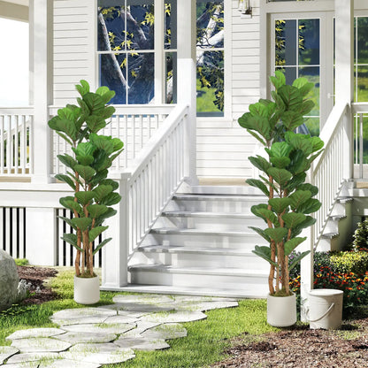5FT Artificial Fiddle Leaf Fig Tree Set Of 2, Fake Potted Tree, Green Artificial Trees at Gallery Canada