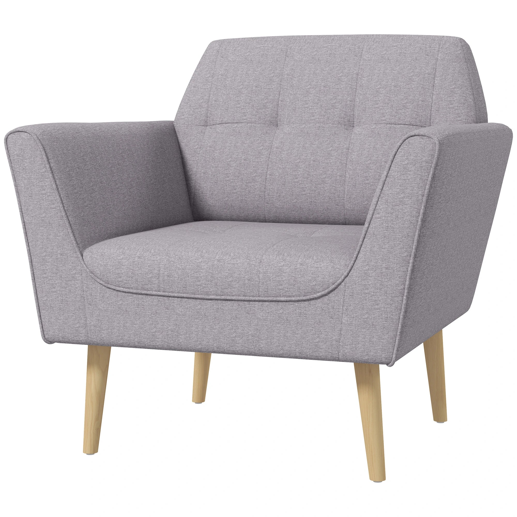 Upholstered Armchair, Modern Tufted Accent Chair, Rubber Wood Legs, Grey Accent Chairs Grey, Natural at Gallery Canada
