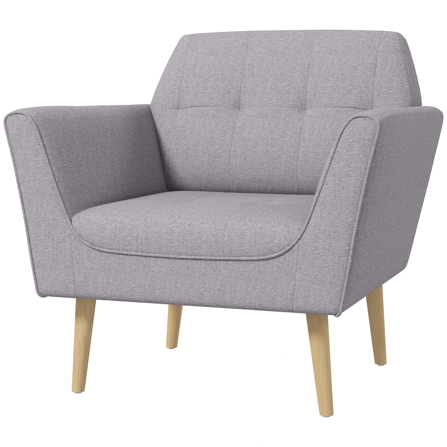 Upholstered Armchair, Modern Tufted Accent Chair, Rubber Wood Legs, Grey Accent Chairs Grey, Natural at Gallery Canada