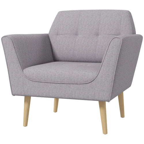 Upholstered Armchair, Modern Tufted Accent Chair, Rubber Wood Legs, Grey