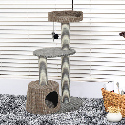 Scratching Cat Tree Post Climbing Kitten Pets Furniture with Toy, Brown - Gallery Canada