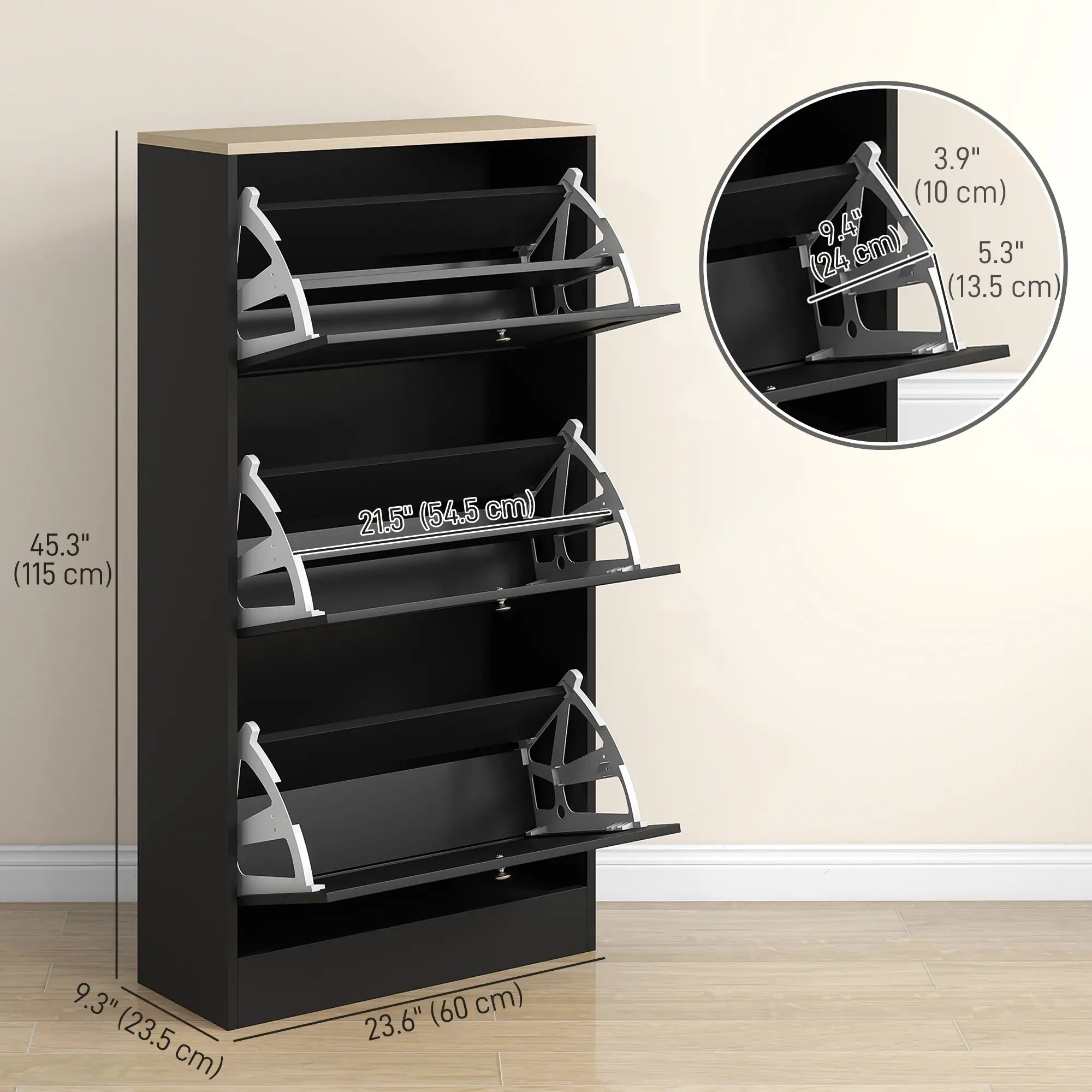 Modern Shoe Storage, 3 Flip Drawers, Adjustable Shelves, 18 Pairs, Black Shoe Storage Cabinets & Racks at Gallery Canada