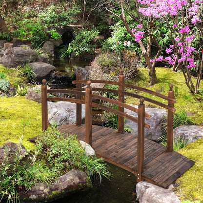 7.5' Fir Wood Garden Bridge, Arc Walkway With Side Railings, Tan Garden Bridges at Gallery Canada