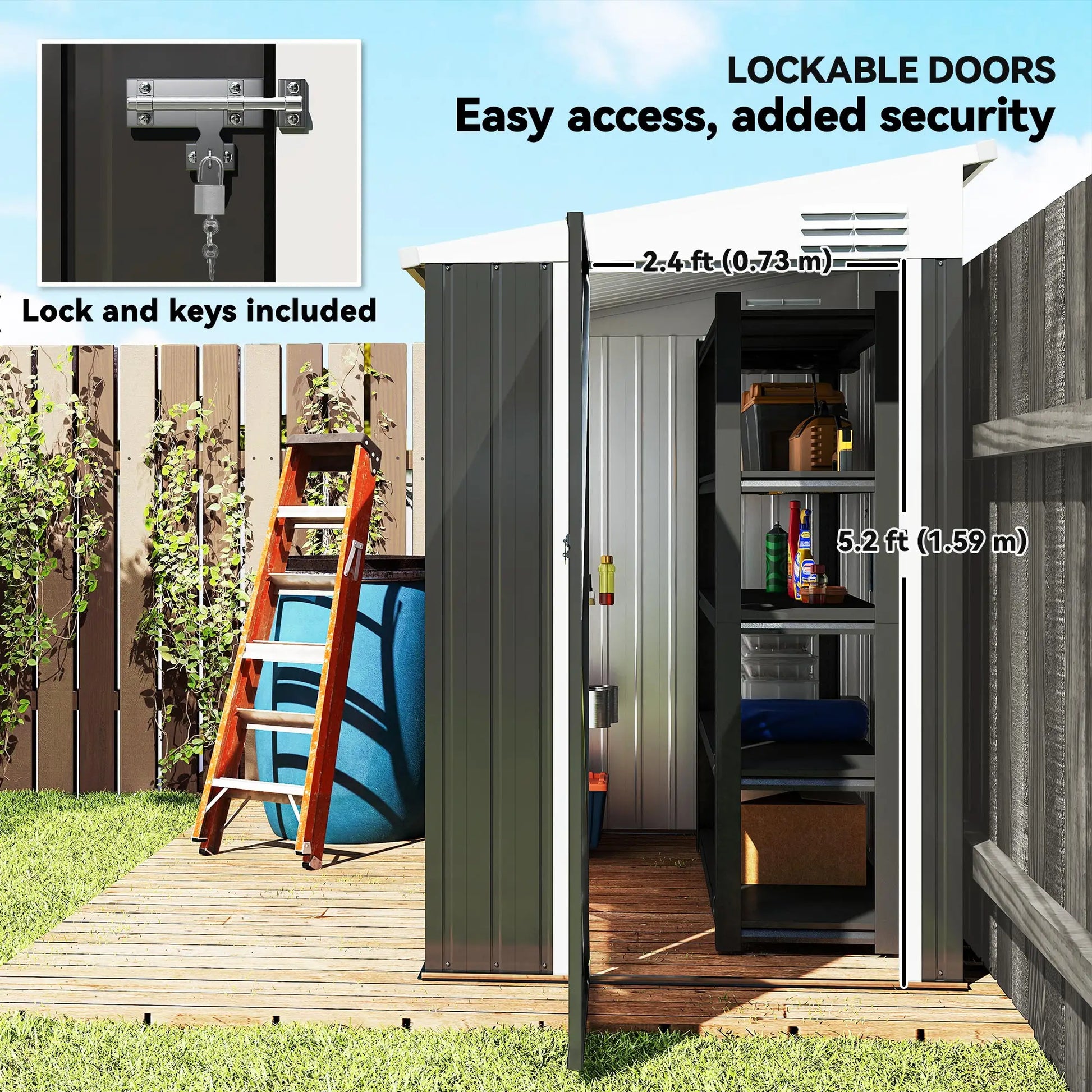 4' x 6' Outdoor Metal Storage Shed, Lockable Door, Dark Grey Sheds at Gallery Canada