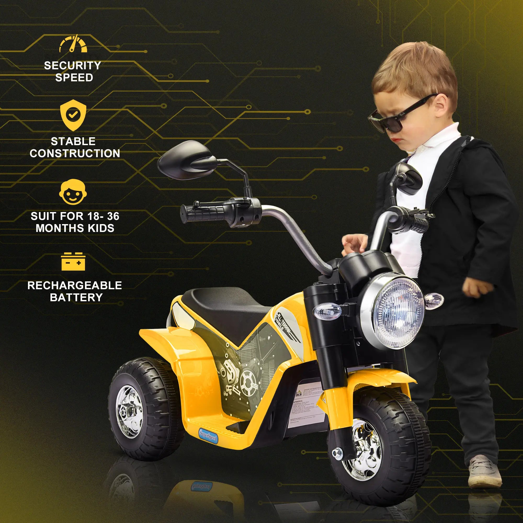 Kids Electric Motorcycle, 6V Battery Powered, 3-Wheels, Yellow Electric Motorcycles at Gallery Canada