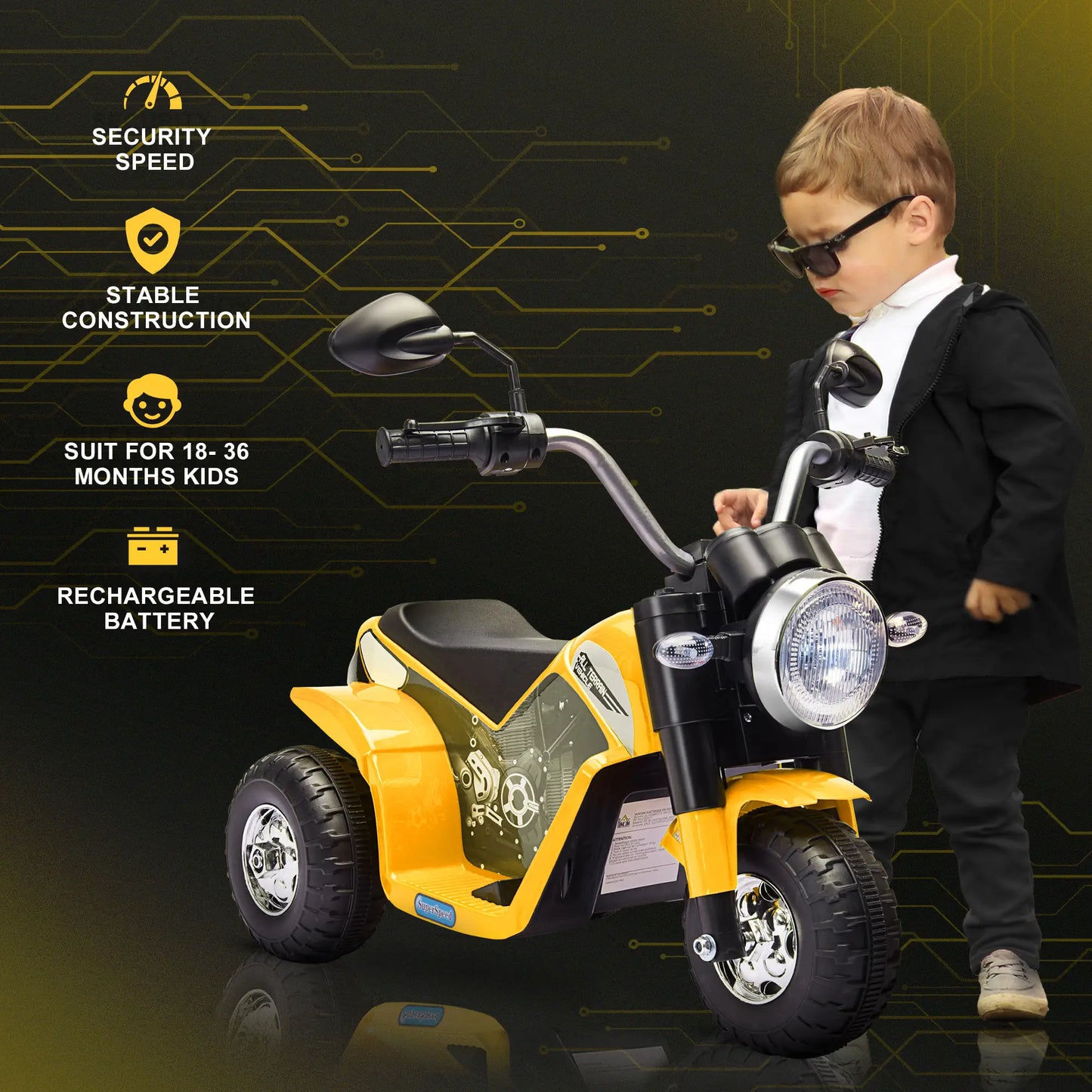 Kids Electric Motorcycle, 6V Battery Powered, 3-Wheels, Yellow Electric Motorcycles at Gallery Canada