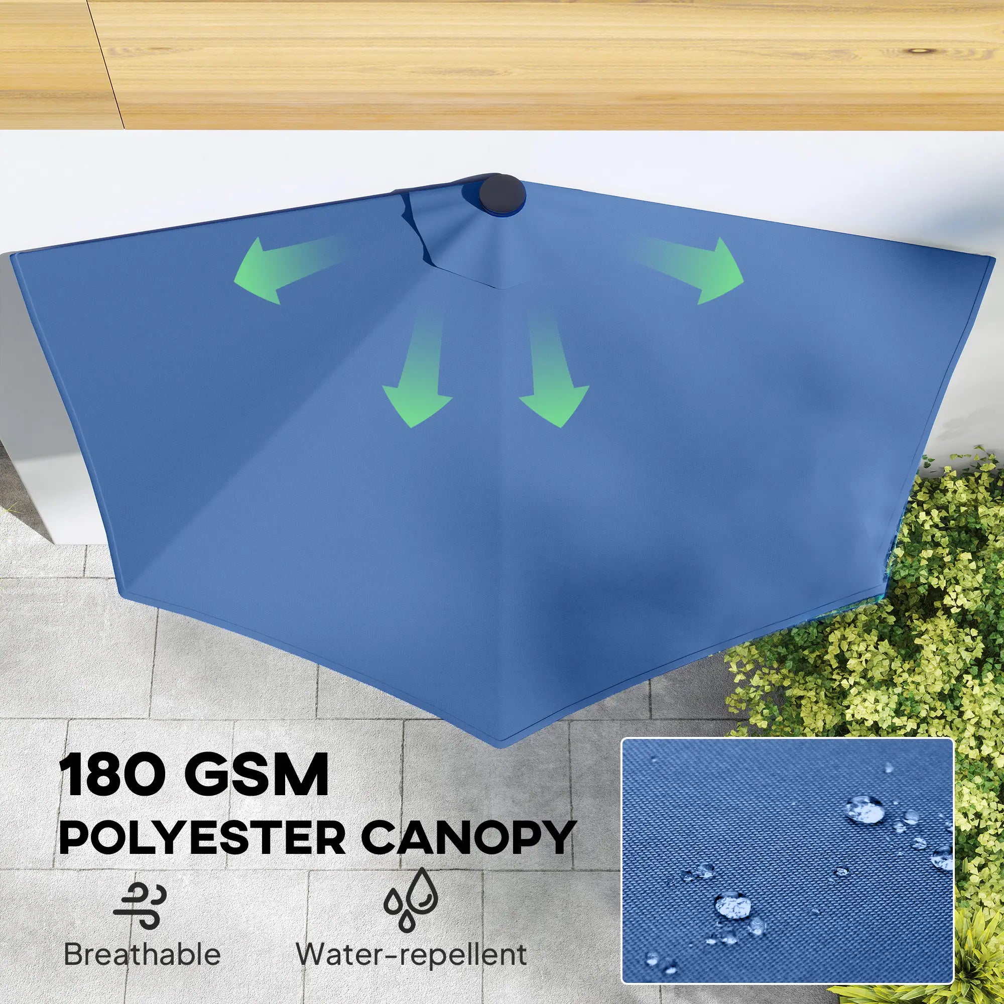 Half Patio Umbrella With Solar LED Lights, Crank, 105.1