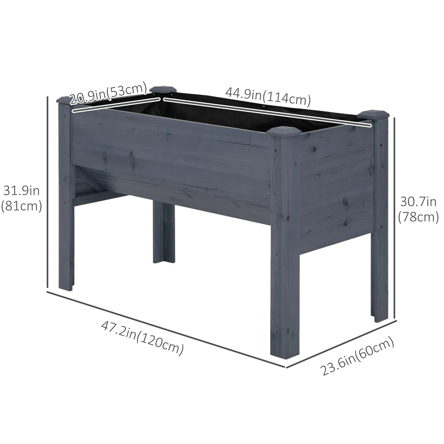 Wooden Raised Garden Stand, 48" x 24" x 32", Grey Raised Garden Beds at Gallery Canada