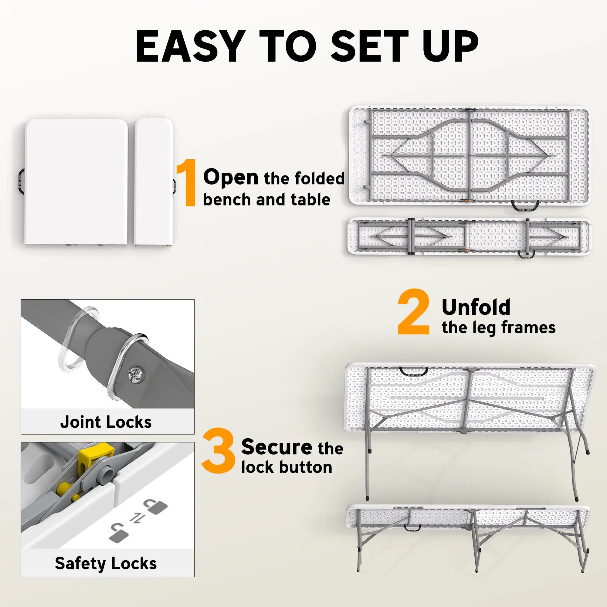 6FT Portable Camping Table Bench Set, Folding Picnic Table with 2 Benches, White Picnic Tables & Camping Chairs at Gallery Canada