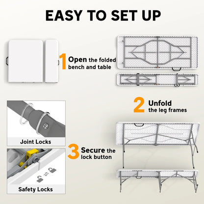 6FT Portable Camping Table Bench Set, Folding Picnic Table with 2 Benches, White Picnic Tables & Camping Chairs at Gallery Canada
