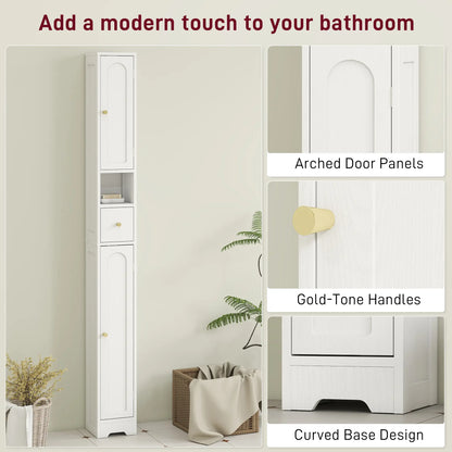 Tall Bathroom Cabinet, Modern Slim Storage, Arched Doors, White Freestanding Bathroom Cabinets at Gallery Canada