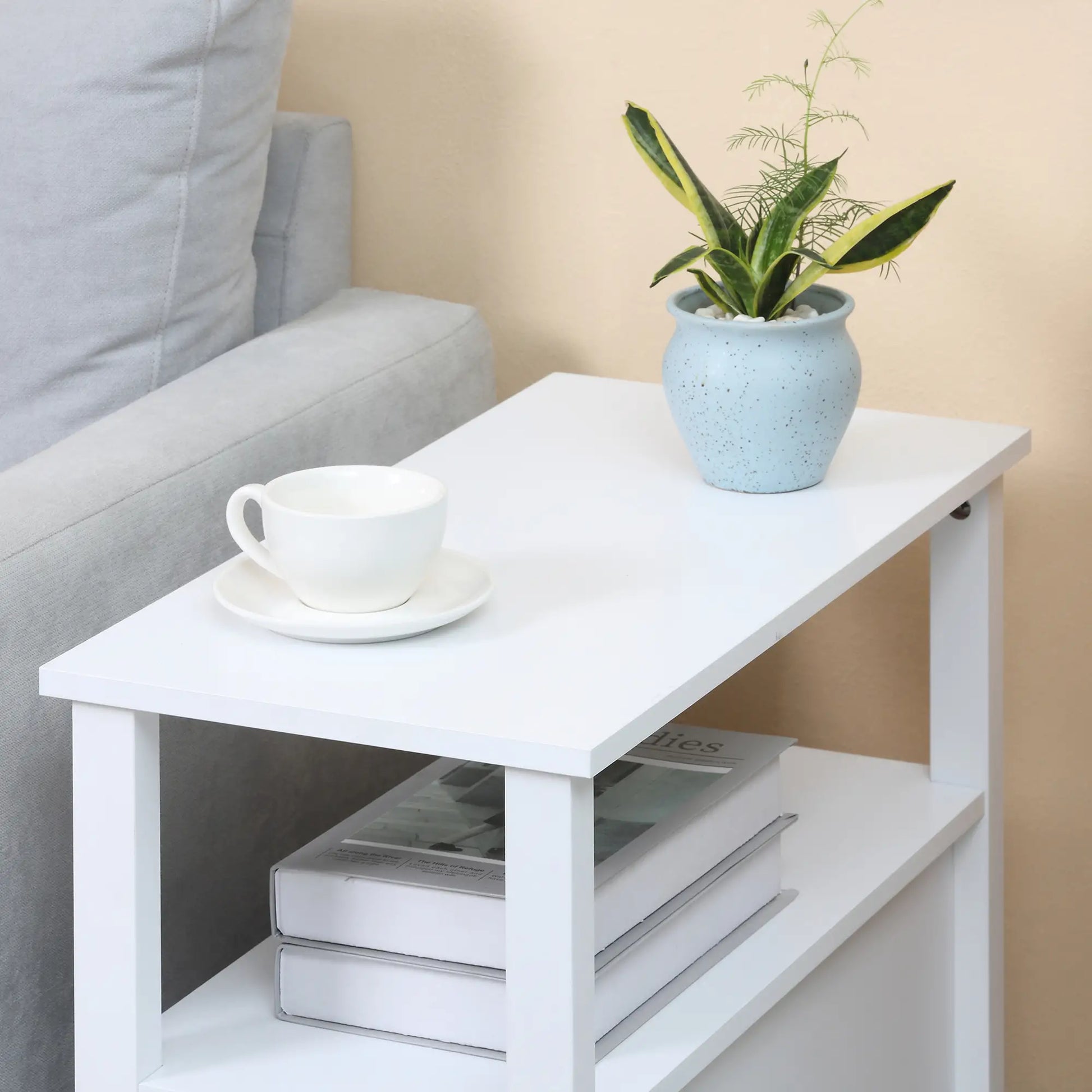 Slim End Table with 2 Drawers, Storage Shelf, White Side Tables at Gallery Canada