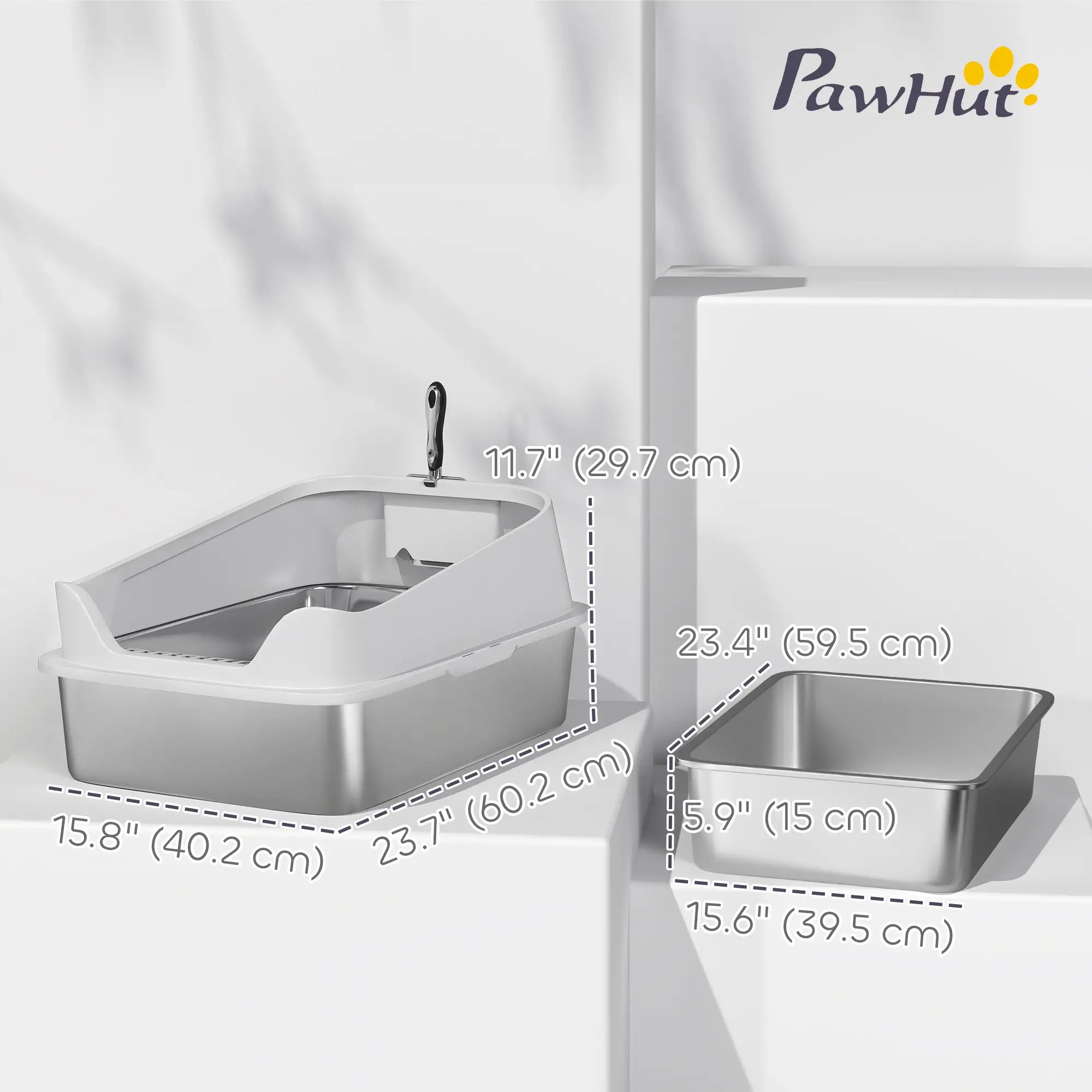 Stainless Steel Cat Litter Box, Metal Scoop, Anti Leakage, 24